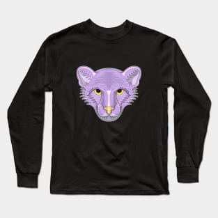 purple cheetah cartoon face Long Sleeve T-Shirt